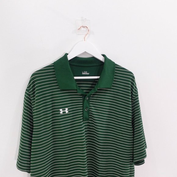 Under Armour Shirt Mens‎ Size 2XL Striped Polo Sports Golf Green Stretch Logo - Picture 2 of 12